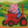 Cute Pig Driving A Farm Tractor Diamond Painting