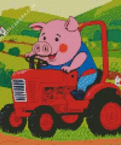 Cute Pig Driving A Farm Tractor Diamond Painting