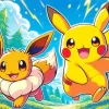 Excited Pikachu And Eevee Art Diamond Painting