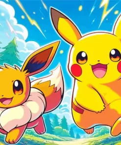 Excited Pikachu And Eevee Art Diamond Painting