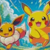 Excited Pikachu And Eevee Art Diamond Painting