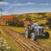 Farmer Driving A Grey Tractor Diamond Painting