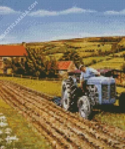 Farmer Driving A Grey Tractor Diamond Painting