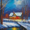 Farmhouse In The Snow Art Diamond Painting