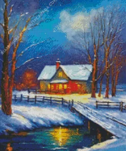 Farmhouse In The Snow Art Diamond Painting