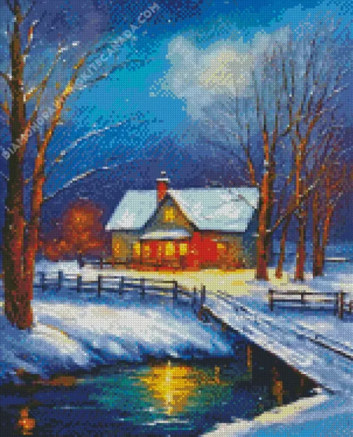 Farmhouse In The Snow Art Diamond Painting