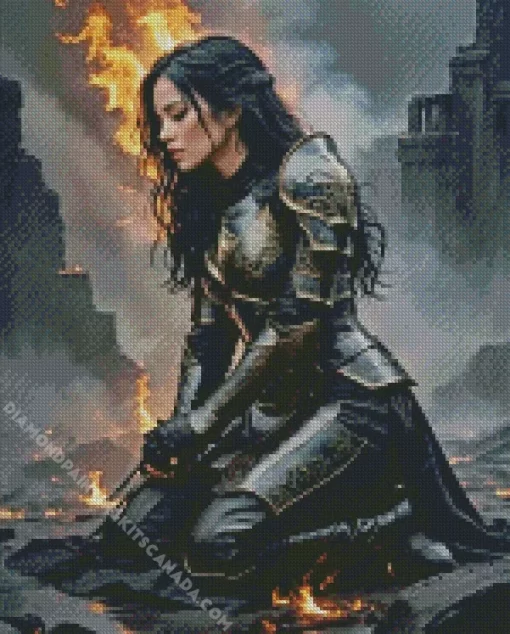 Female Warrior Kneeling Diamond Painting