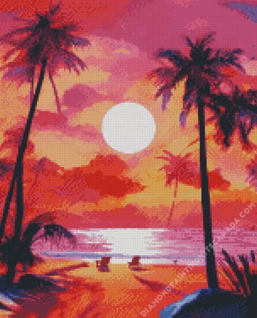 Full Moon Palm Tree Diamond Painting