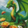 Green Dragon And Flowers Art Diamond Painting