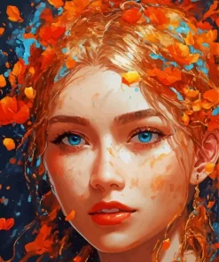 Idy Face And Orange Flowers Diamond Painting