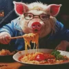 Pig Eating Spaghetti Diamond Painting