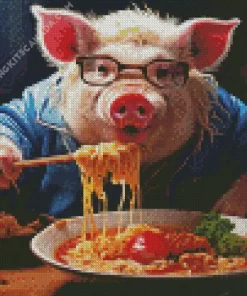 Pig Eating Spaghetti Diamond Painting