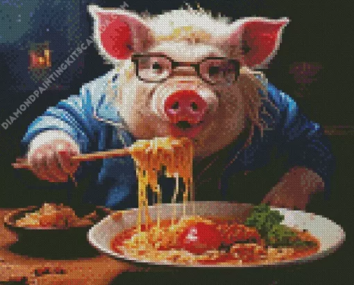 Pig Eating Spaghetti Diamond Painting