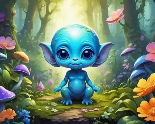 Baby Blue Alien Diamond Painting