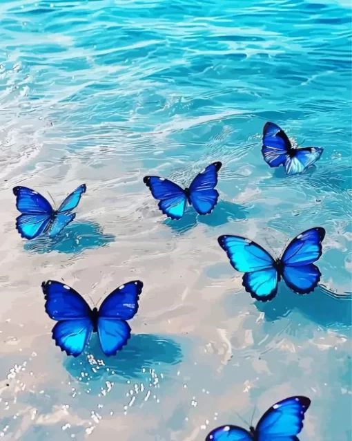 Blue And Black Butterflies In Sea Diamond Painting