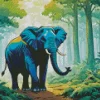 Blue Elephant In Forest Diamond Painting