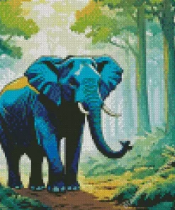 Blue Elephant In Forest Diamond Painting