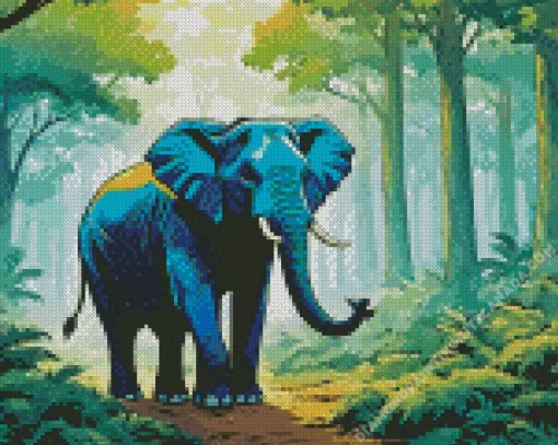 Blue Elephant In Forest Diamond Painting