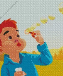 Cartoon Boy Blowing Bubble Art Diamond Painting