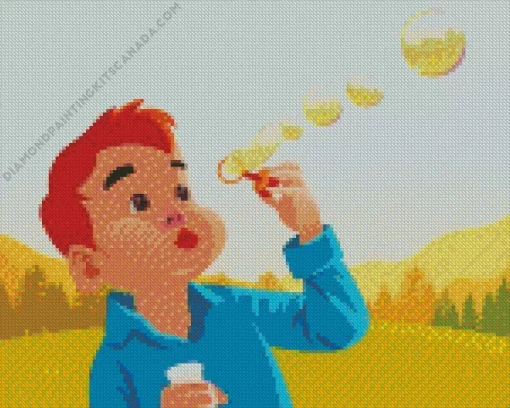 Cartoon Boy Blowing Bubble Art Diamond Painting