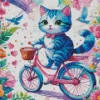 Cat On Blue And Pink Bike Diamond Painting