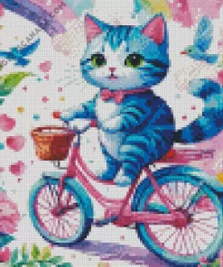 Cat On Blue And Pink Bike Diamond Painting