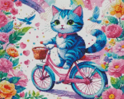 Cat On Blue And Pink Bike Diamond Painting