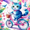 Cat On Blue And Pink Bike Diamond Painting