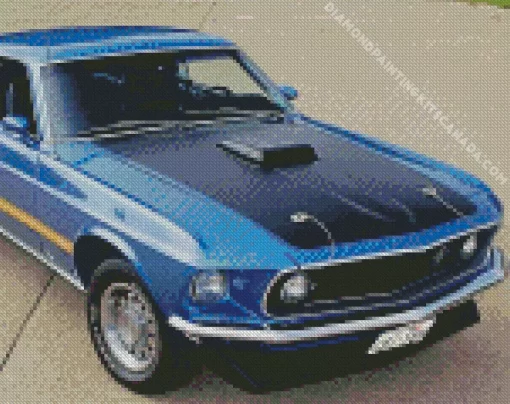 Dark Blue 60s Mustang Diamond Painting