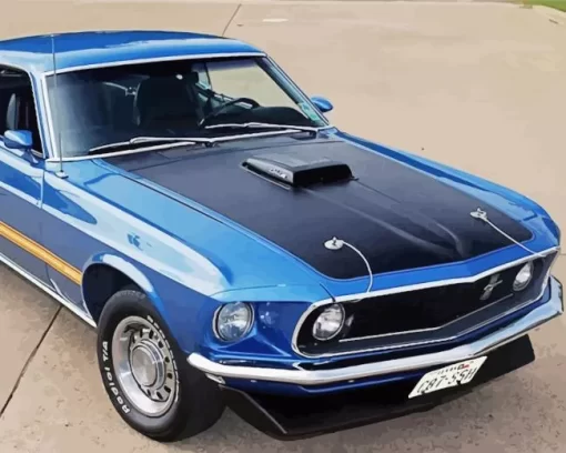 Dark Blue 60s Mustang Diamond Painting