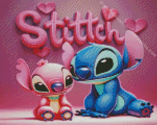 Disney Blue And Pink Stitch Diamond Painting