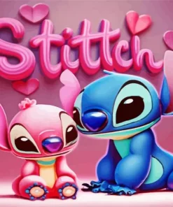 Disney Blue And Pink Stitch Diamond Painting