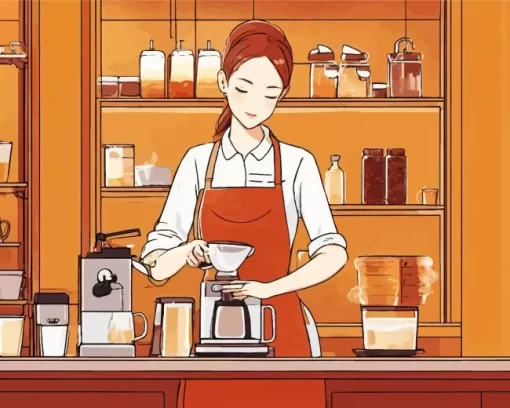 Female Barista Diamond Painting