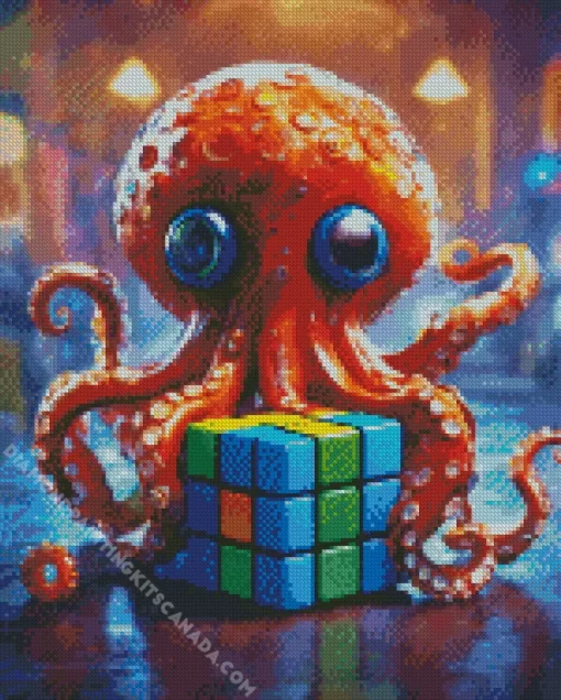 Octopus Playing With Rubiks Cube Diamond Painting