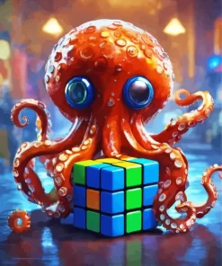 Octopus Playing With Rubiks Cube Diamond Painting