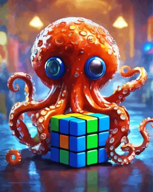 Octopus Playing With Rubiks Cube Diamond Painting