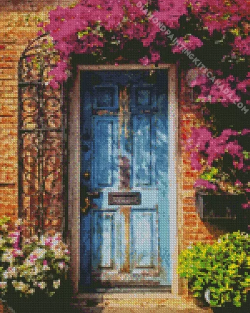 Old Blue Door Flowers Diamond Painting