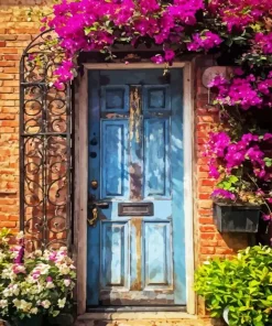 Old Blue Door Flowers Diamond Painting