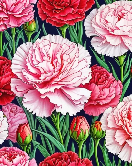 Pink And Red Blooming Carnation Diamond Painting