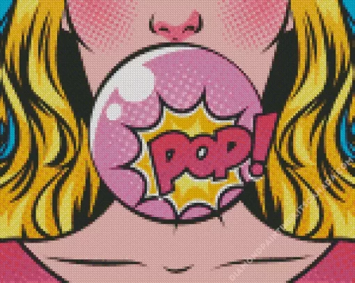 Pop Art Girl Blowing Bubble Gum Diamond Painting