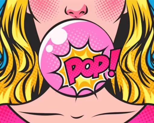 Pop Art Girl Blowing Bubble Gum Diamond Painting