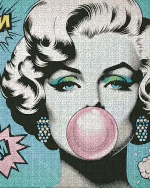 Pop Art Woman Blowing Bubble Gum Diamond Painting