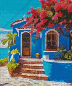 Seaside Blue House Diamond Painting