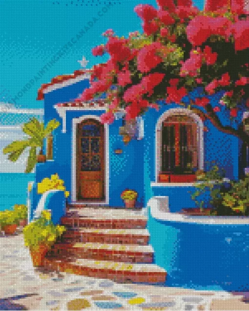 Seaside Blue House Diamond Painting