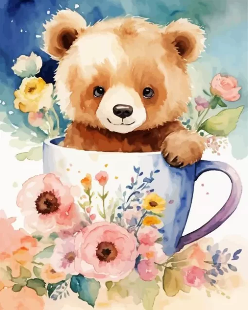 Aesthetic Flowers And Teddy Bear Diamond Painting