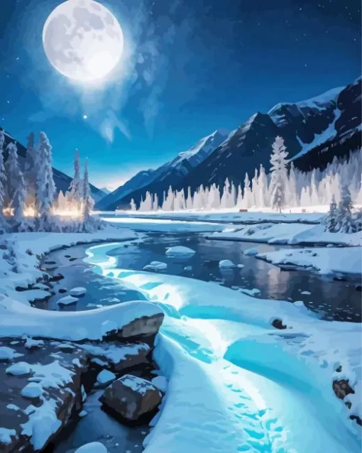 Aesthetic Forest Winter Night Diamond Painting