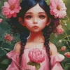 Aesthetic Girl And Flowers Diamond Painting