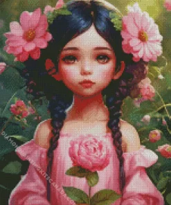 Aesthetic Girl And Flowers Diamond Painting