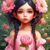 Aesthetic Girl And Flowers Diamond Painting