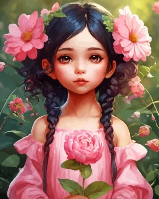 Aesthetic Girl And Flowers Diamond Painting